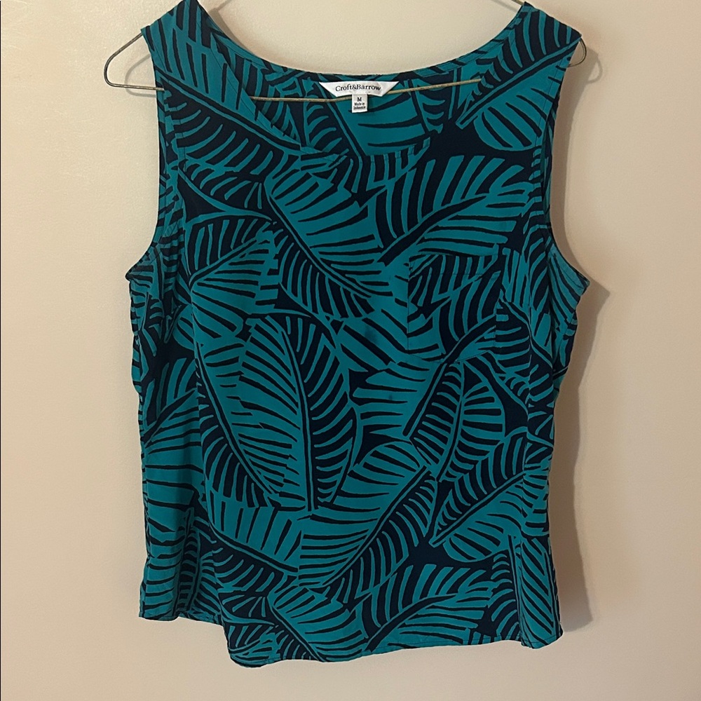Croft & Barrow Teal Leaf Print Tank Top M